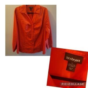 Lane Bryant Womens Button Up Coral Dress Stretch Shirt Long-Sleeve- Plus Size 20